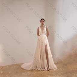 Customized High Quality Sexy White Elegant Chiffon Wedding Dresses V-neck Appliques Prom Gown A-line for Floor Length New Style