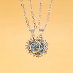 2pcs Set Retro Hollowed Magnetically Attract Sun Moon Heart Crystal Pendant Couple Necklaces for Women Men Friend Jewellery Gift
