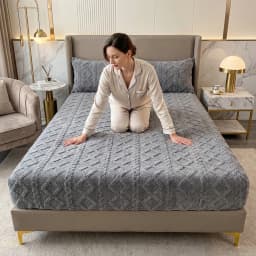 Tofu Fleece Fitted Sheet Queen Size Ultra Soft Plush Velvet Feel Cozy Warm Bedding Deep Pocket Elastic All Around