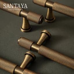 Santaya Solid Antique Brass Handles With Knurled Cross Pattern for Kitchen Cabinet T Bar Pull Bedroom Wardrobes and Drawer Knobs