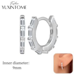 925 Sterling Silver Ear Needle Hoop Earrings Crystal Circle Small Huggie Earrings for Women Simple Females Girls Jewelry