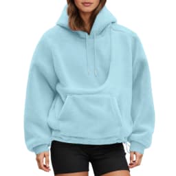 Women Fall And Winter Casual Fleece Solid Color Pet Pocket Hooded Sweatshirt Funny Adjustable Hem Pullover Hooded Women Pullover