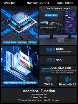 Gmktec G3 Pro Mini Pc Intel ® I3-10110U Ddr4 8Gb Ram 256Gb Ssd Desktop Mini Computer Windows 11 Pro Wifi 6 Bt5.2 for Home/ Office