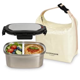 KOOMADE Vacuum Insulated Lunch Box with Thermal Bag 304 Stainless Steel Leakproof Divided Bento Box Keep Warm 4H Cold 8H Portable Food Container for Office Picnic