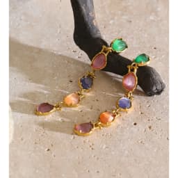 Yhpup Stainless Steel Multicolor Stone Dangle Earrings 18K Gold Color PVD Plated Long Exquisite Charm Jewelry