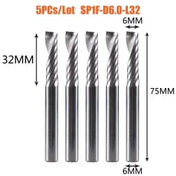 Dreanique 5pc/lot Single Flute Spiral End Mill CNC 3D Advertisement Engraving 1 Flute Bit for wood Acrylic Aluminum Plastics Cut