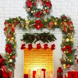 Garvee 9FT Christmas Decorations Artificial Christmas Garland in Red Gold & Silver Winter Wreath Holiday Greenery for Mantel Staircase Fireplace Indoor Outdoor Xmas Decor