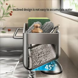 No Drill Suction Cup Kitchen Sink Caddy with Towel Bar Kitchen Sink Sponge Holder Dishcloth Drying Rack Sink Drain Basket