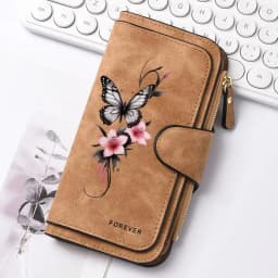 Butterfly Flower Women's Long Wallet Features Multiple Card Slots A Coin Pocket and Cell Phone Pouch Perfect Gift for Women