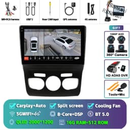 Android 16 Carplay DSP WIF+4G Car Radio GPS Multimedia Player For Citroen C4 C4L DS4 2013 2014 2015 2016 2017 Stereo 360 Camera
