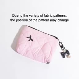 Quilted Bow Makeup Bag, Portable Travel Pouch for Lipstick, Earphones, and Small Items, Exquisite Handheld Clutch