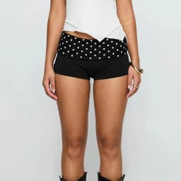 Foldover Shorts for Women Vintage Polka Dot Micro Shorts Fold Over Pajama Bottoms Slim Fit Going Out Mini Shorts Streetwear