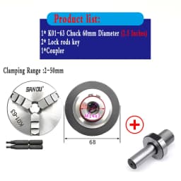 Sanou Lathe Chuck 3/4 Jaw Self-Centering K01-50 K01-63/ K02-50 K02-63 M14*1 Thread With Connecting Rod for Mini DIY Wood Lathe