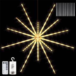 Christmas Garland LED Fairy String Lights Remote 8 Modes Hanging Exploding Star Firework Lights for Garden Party Wedding Decor