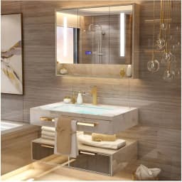 Luxury Wall Mounted Bathroom Vanity with Ceramic Sink Large Mirror Solid Wood Drawers Floating Bathroom Vanity Cabinet Furniture