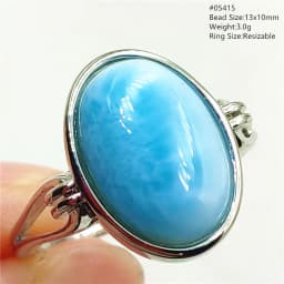 Natural Blue Larimar Oval Adjustable Ring Jewelry Water Pattern Real Larimar For Women Men Healing Fashion Stone AAAAAA