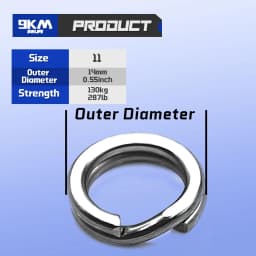 9KM 50Pcs Stainless Steel Fishing Split Rings, Heavy Duty Lure Connector Rings for Saltwater Terminal Tackle