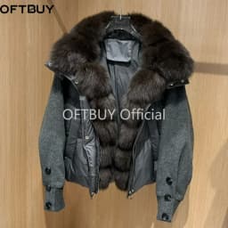 OFTBUY New Winter Warm Cropped Natural Fur Down Cclothing Women Short Duck Down Jacket Real Fox Fur Collar Puffer Coat Female
