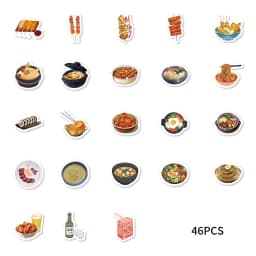 46pcs Korean Food Pattern Stickers for Notebooks, Water Bottles, Suitcases, Food Festivals, Restaurants, Children Stickers