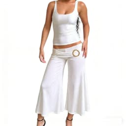 Low Waist Bell Bottom Seven Inch Pants for Women Simple Style Metal Buckle Pleated Pure Color Summer New Arrival Comfortable ...