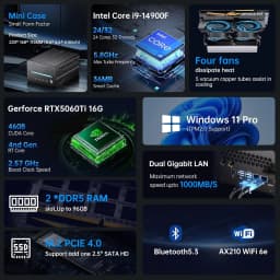 MSECORE Gaming Mini PC Intel Core I9-14900F RTX 5060 Ti 16G Dedicated Card Win11 DDR5 NVMe SSD WiFi6E BT5.3 8K Desktop Computer