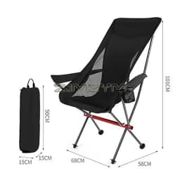 High Back Camping Chair, Portable Folding Chair with Cup Holder, Arm Rest, & Carry Bag; Supports up to 150kg, Black/Gray/Beige