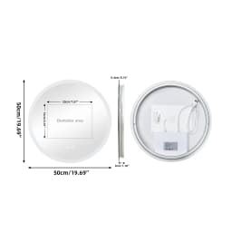 Round LED Bathroom Mirror 500 600 700 800 900mm Wall Vanity Mirror with Aluminum Frame, Anti-Fog, Stepless Dimming, 3000K/4000K/6000K,Memory Function, Backlit, Dual Buttons