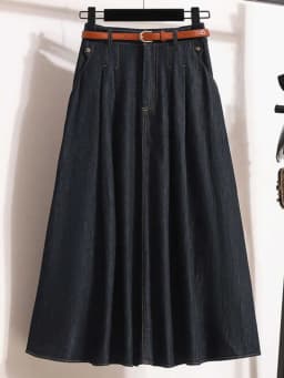 Plus size Women 2025 Autumn New Lyocell Denim Skirt Chubby Girl High Waist Slimming Belly Covering A Word Pleated Umbrella Skirt
