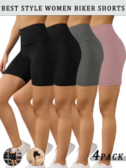 4 Pack Women's High Waisted Biker Shorts Super Soft Tummy Control No See Through Workout Yoga Running Gym Fitness Shorts