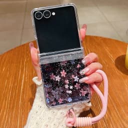 Cherry Blossom Lanyard Phone Case For Samsung Galaxy Z Flip 8 7 FE 6 5 4 3 5G Folding Hard Clear Cover For Samsung Z Flip7 Flip6