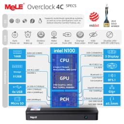 MeLE Reddot Winner Mini PC N100 I3-N300 16GB 32GB 512GB Mini Desktop Computer, USB-C on Office Education Home Overclock4C