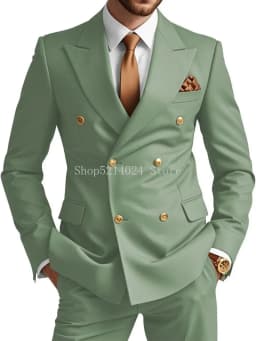Mens Double Breasted Suit 2 Piece Slim Fit Wedding Suit for Men Blazer Prom Formal Suits Set