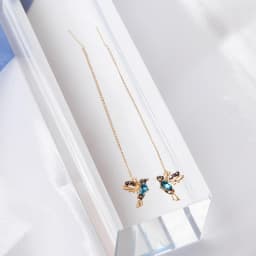 New Blue Color Dangle Earring for Women Round Metal Flower Leaf Crystal Gem Star Brincos Sweet Wedding Party Jewelry Xmas Gift