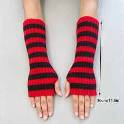 Christmas Red Striped Knitted Long Fingerless Arm Sleeves Women Winter Arm Warmer Harajuku Girls Y2K Fashion Half Finger Gloves