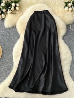 SINGREINY Senior Solid Satin Skirt Elastic Waist 2025 Newest Frence Elegant Women Fashion Basics Office Lady Skinny Midi Skirt