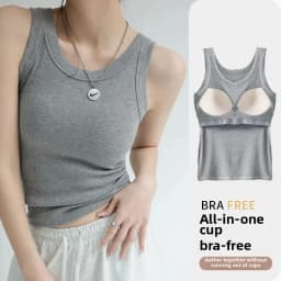 2-in-1 T-Shirt Bra Combo Top- Women's Seamless Built-in Vest,Summer Breathable Sleeveless Shirt & Casual Undershirt Sexy Top Y2k