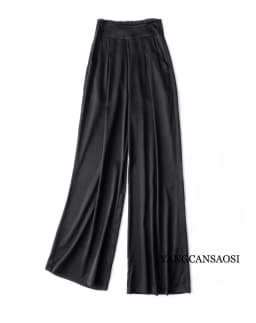 Pocket Design 93% Natural Mulberry Silk Elastic Double Qiao Satin Black Drape Comfortable Women's Fashionable Casual Pants