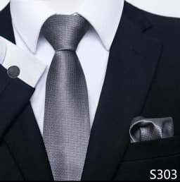 Brand Classic 8 cm Grey Plaid Tie Pocket Squares Cufflinks Set Wedding Present Necktie Clothing Accessories Fit Business