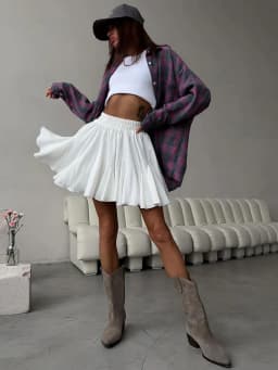 Women's Summer White Mini Skirt High Waist A-Line Vintage Ruffle Tennis Style Black Elastic Waist Cute Ruffle Short Skirts