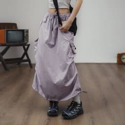 Maden Women Vintage Workwear A-line Skirts Multi-Pocket Tie Draw Pleat Skirt Mid-waist Loose Skirt Spring and Autumn Street Wear