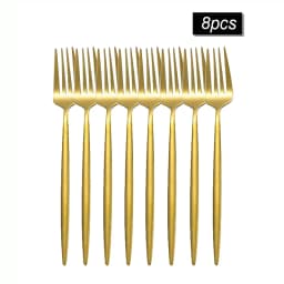 8/12/16pcs Stainless Steel Gold Tableware Dinner Fork Fruit Fork Steak Fork Salad Fork Suitable for Restaurant or Banquet
