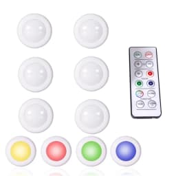 1 Set Multiple Controls 16 Colors Cabinet Light Dimmable LED Round Night Light Portable Cabinet Kitchen Closet Lamps with Remote