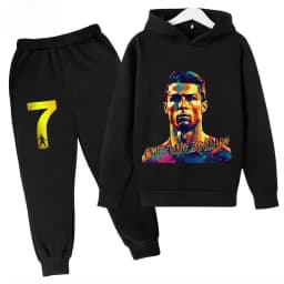 Sweatshirt Pants 2-piece Set for Boy and Girl Kid Sports Hoodie Set Ronaldo Avatar Printed Children Clothes Baby Set Sportsuit