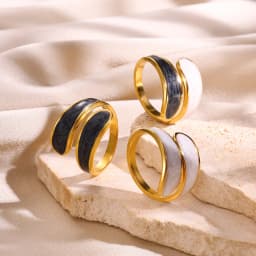 Stainless Steel Black and White Ring with Enamel Simple Double Layer Oil Dripping Adjustable Open Finger Ring for Women No Fade