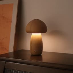 Mushroom LED Night Light Dimmable Wooden Bedroom Bedside Table Lamp with Touch Switch Room Decoration Lighting Chargeable