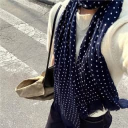 Retro Artistic Deep Blue Cotton Linen Polka Dot Scarf Women's Thin Spring Autumn Atmosphere Korean Style Long Neck Warmer Sil...