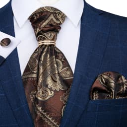 Luxury Men Green Blue Paisley Ascot Tie Set Solid Necktie Ring Wedding Party Cravat Purple Ties Pocket Sqaure Cufflink Free Ship