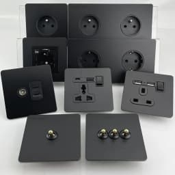 86 Type Retro Switch 1-4 Gang 2 Way Wall Light Brass Lever Toggle Switch Black Matte Stainless Steel Panel EU FR Power Outlet