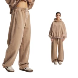 Custom LOGO men's new short BOXY version 370G heavy fleece worn old hooded sweater scimitar wide leg trousers couple suit