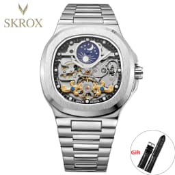 2026 High-end Luxury SKROX Square Man Watch Sapphire Stainless Steel Skeleton Moon Phase Classic Automatic Movement Male Watches